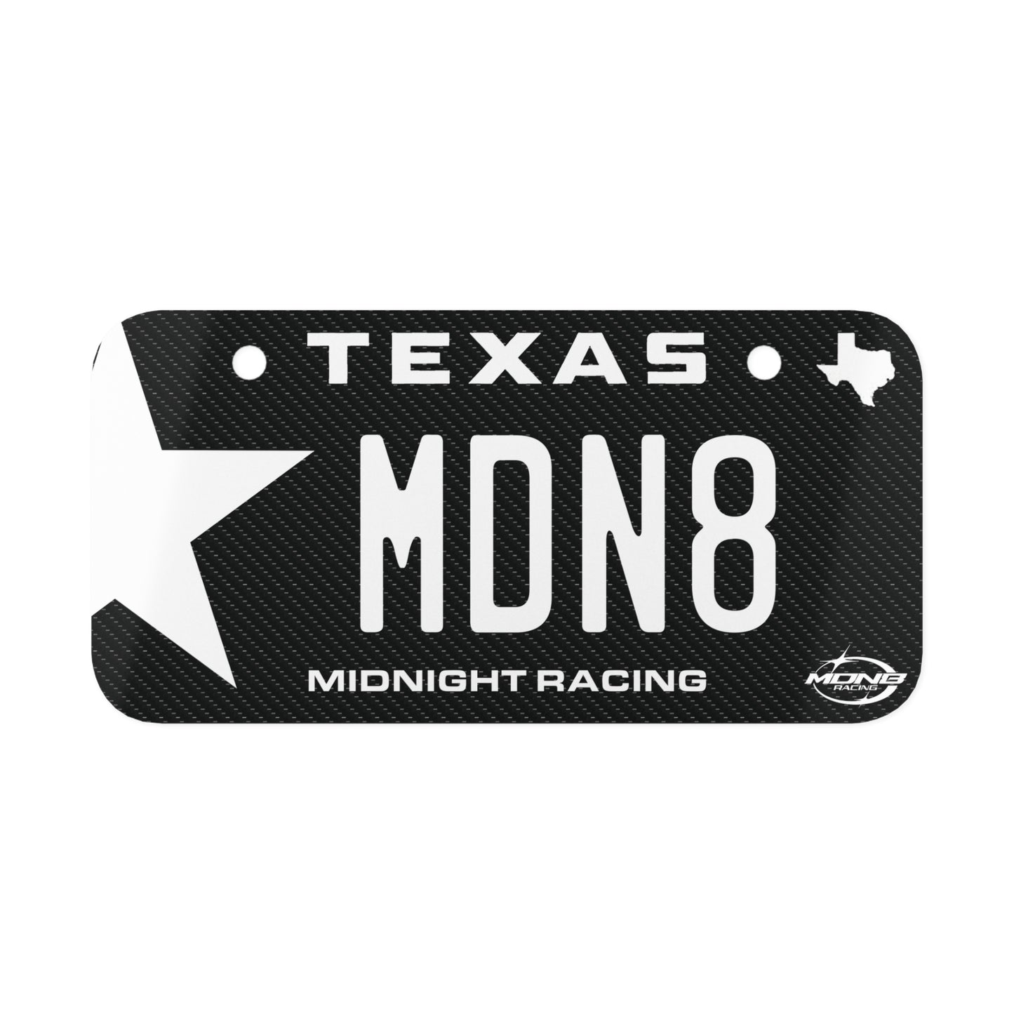 (Bike) MDN8 Vanity Plate (Carbon Fiber Style) — Texas