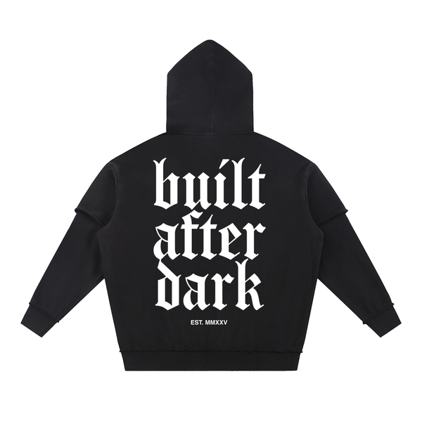 Built After Dark Snow Washed Raw Edge Double Layered Hoodie